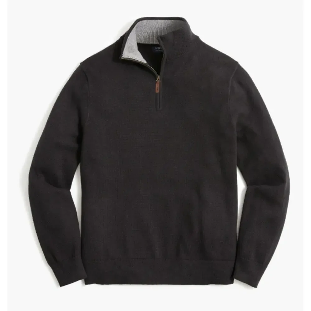 J.Crew Cotton Half-Zip Sweater Mens M Black Pullover Ribbed Trim Zipper BF091 LS